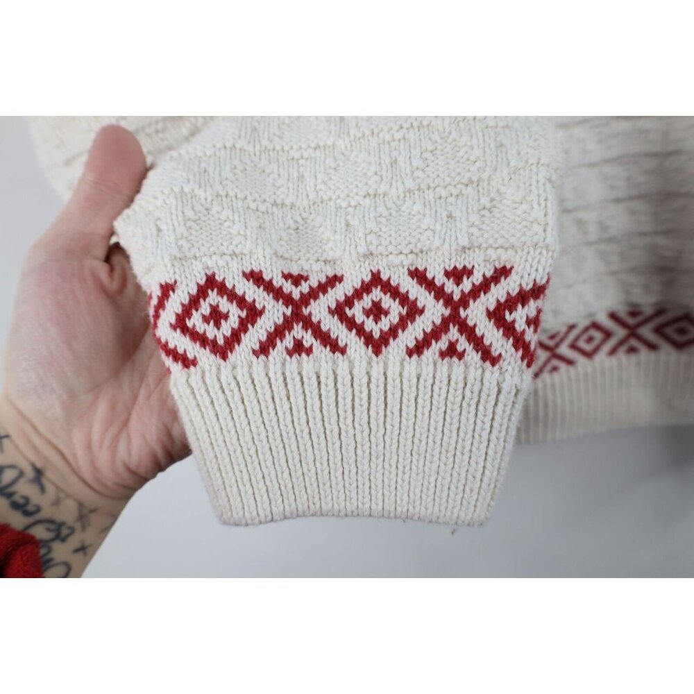 Vintage 90s Cabelas Womens Large Distressed Horse Equestrian Knit Sweater Cream - Picture 5 of 11